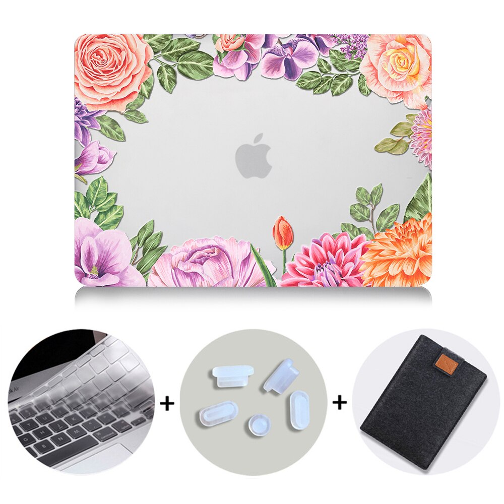Flower Crystal Case For Macbook Air Pro Retina 11 12 13 15 Floral Hard Cover For mac book Pro 13.3 inch Laptop Bag Sleeve