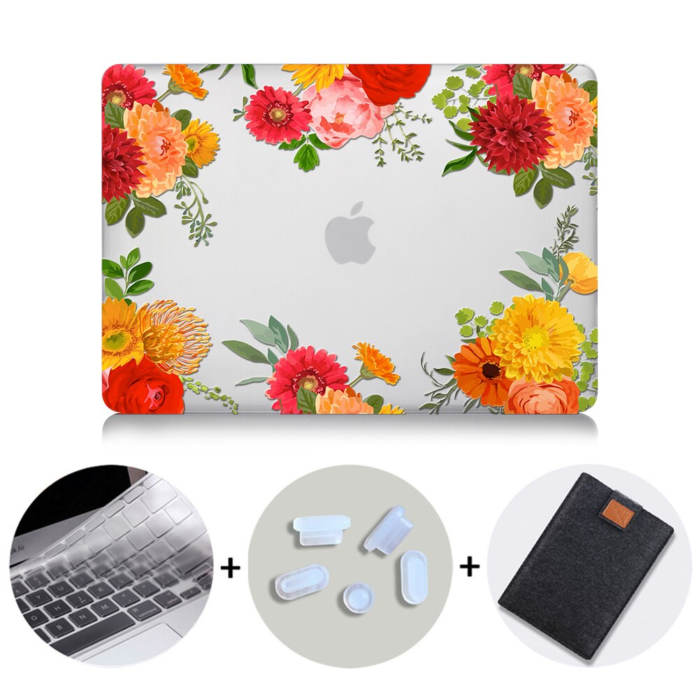 Flower Crystal Case For Macbook Air Pro Retina 11 12 13 15 Floral Hard Cover For mac book Pro 13.3 inch Laptop Bag Sleeve