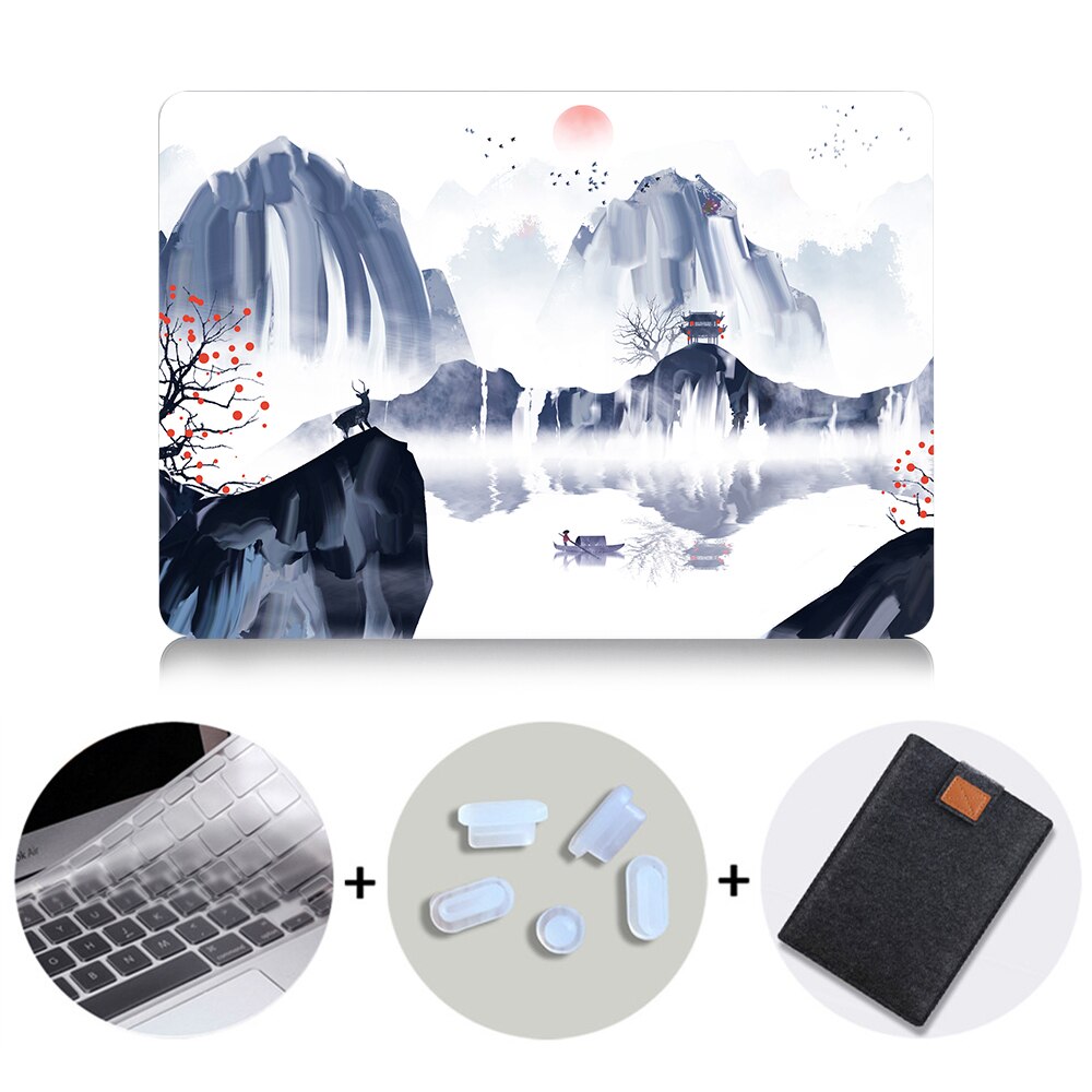 Ink Painting Hard Case For Macbook Air 11 13.3 Pro 13 15 Retina Laptop Sleeve for Apple mac book Cover 12 inch Laptop Bag