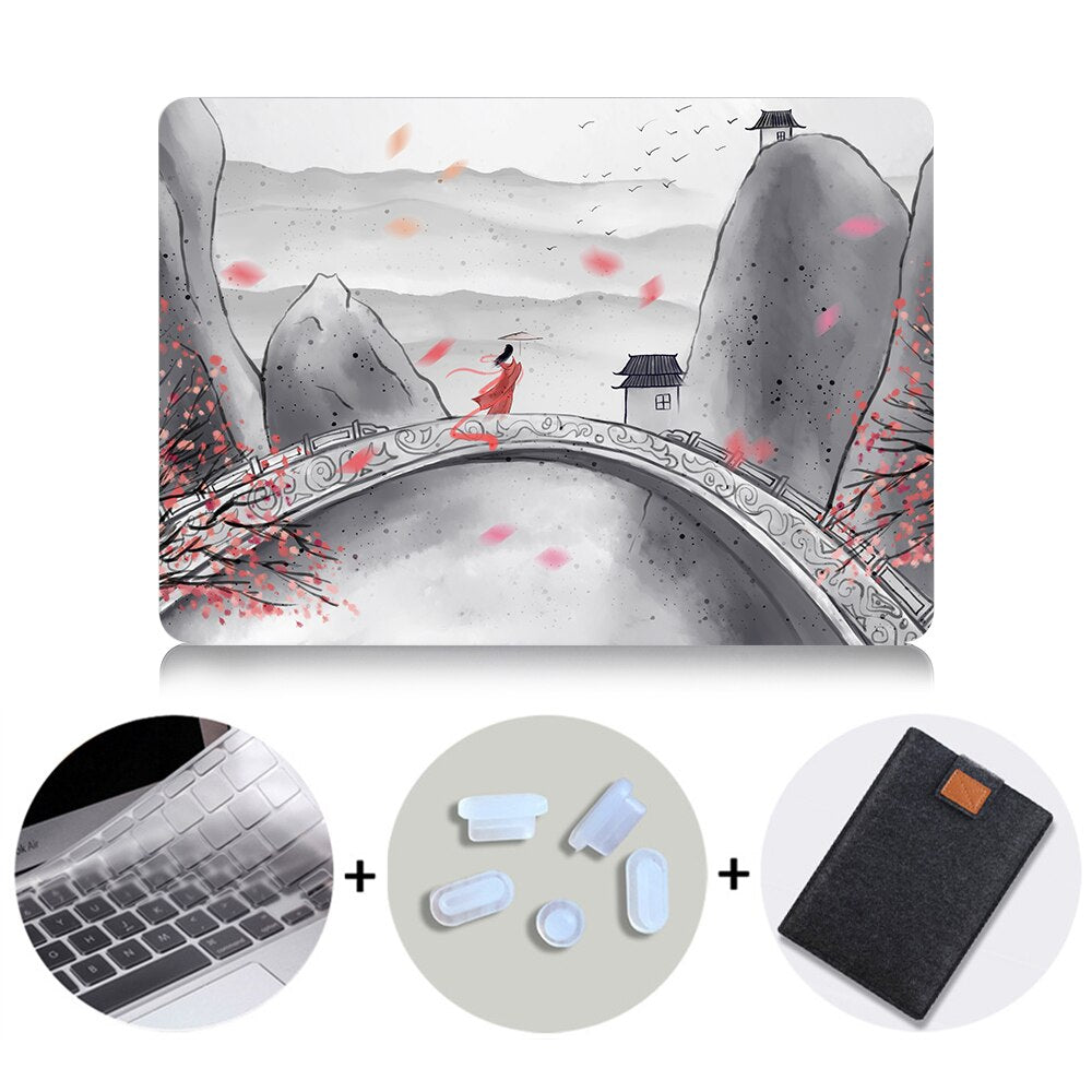 Ink Painting Hard Case For Macbook Air 11 13.3 Pro 13 15 Retina Laptop Sleeve for Apple mac book Cover 12 inch Laptop Bag