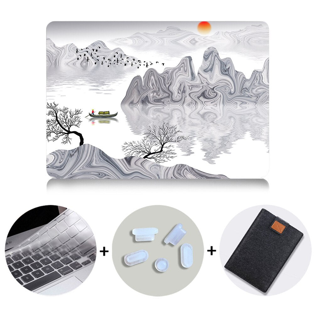 Ink Painting Hard Case For Macbook Air 11 13.3 Pro 13 15 Retina Laptop Sleeve for Apple mac book Cover 12 inch Laptop Bag